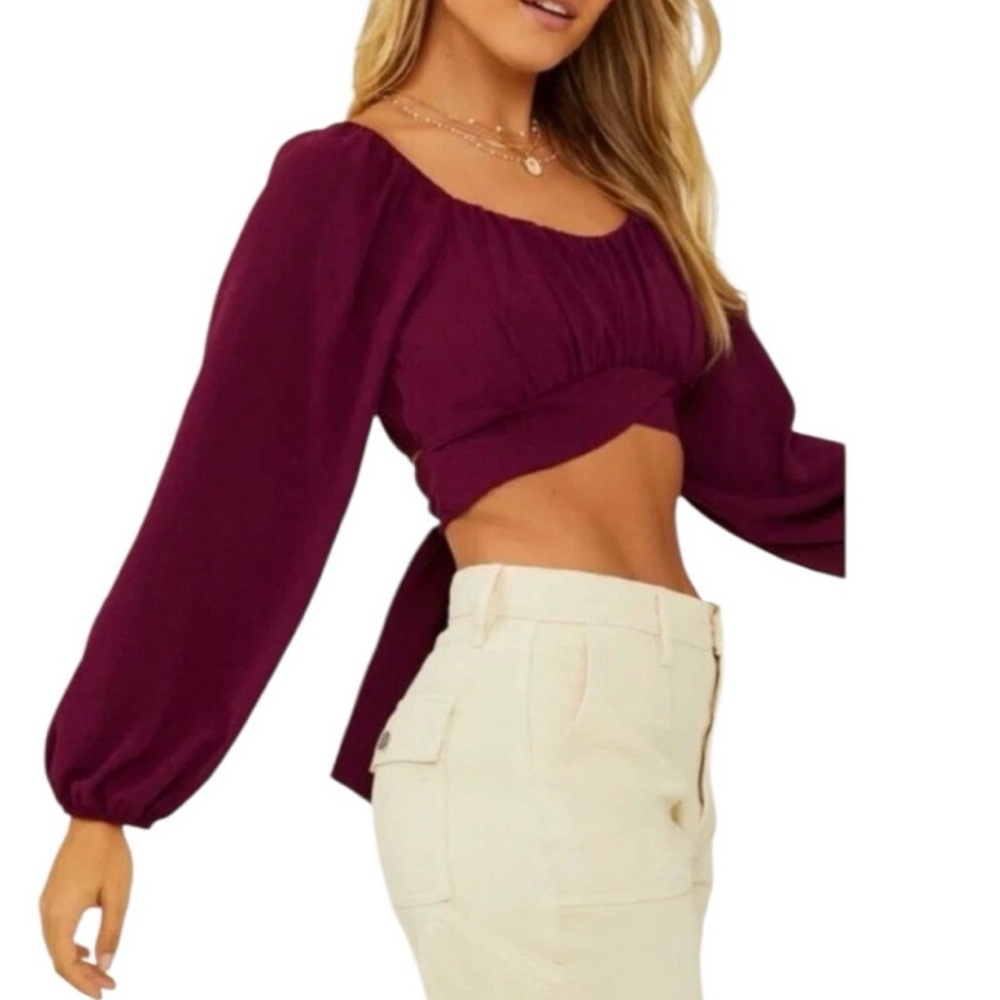 Altar'd State Burgundy Long Sleeve Crop Top, Size L, NWT